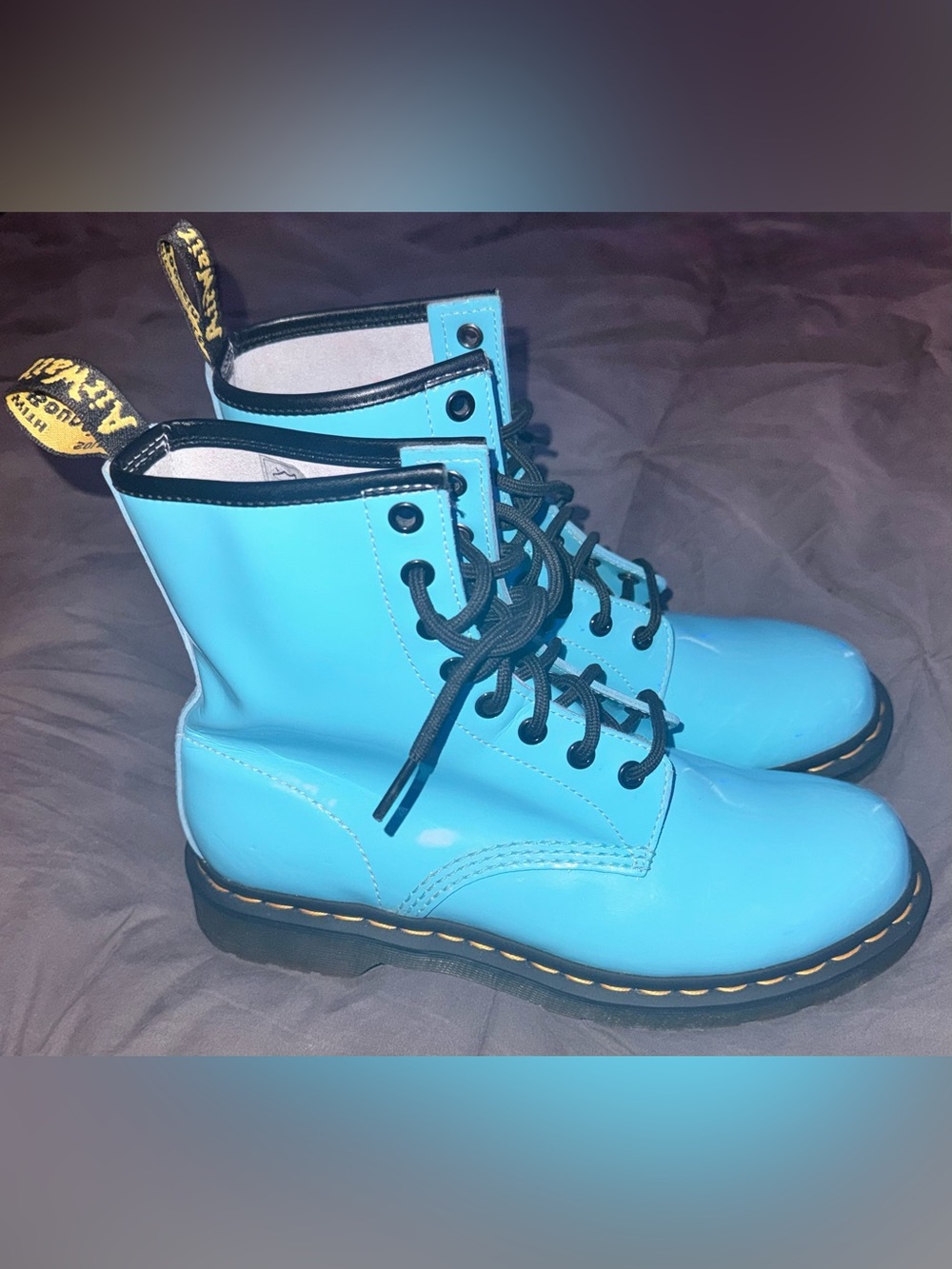 Dr. Martens Women's Bright Blue Lace-Up Combat Boots - Picture 3 of 5